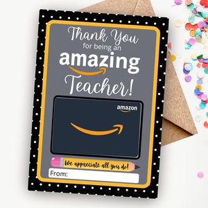 Printable Amazon Gift Card Holder for Teacher Appreciation Week, Thank You Amazing Teacher, Teacher Gift Idea, Editable Instant Download