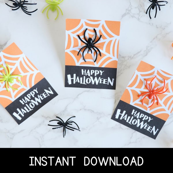 Printable Halloween Spider Ring Tags, Halloween Classroom Gift, No Candy Halloween Treat, Allergy Friendly Halloween Treat, Instant Download