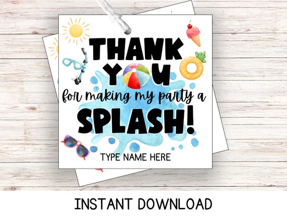 Printable Summer Party Favor Tags: Pool Party Splash Theme (Instant Download)