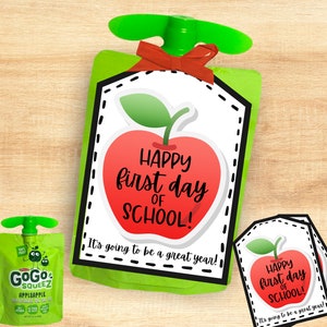 Printable Back to School Apple Gift Tag, First Day of School, Back to school gift for students, Fruit Squeeze Pouch Tag, Instant Download