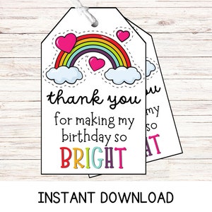 Printable Rainbow Thank You Tags, Rainbow Birthday Party Favor Tags ...