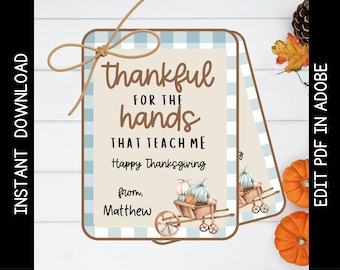 Printable Thanksgiving Teacher Gift Tag, Hand Soap Label (Instant Download)