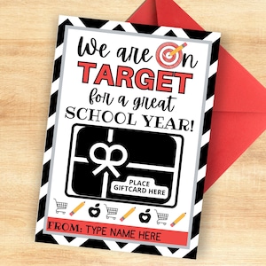 Printable Target Gift Card Holder for Teacher Back to School Gift, On Target for a Great Year, Easy Teacher Gift, Editable Instant Download