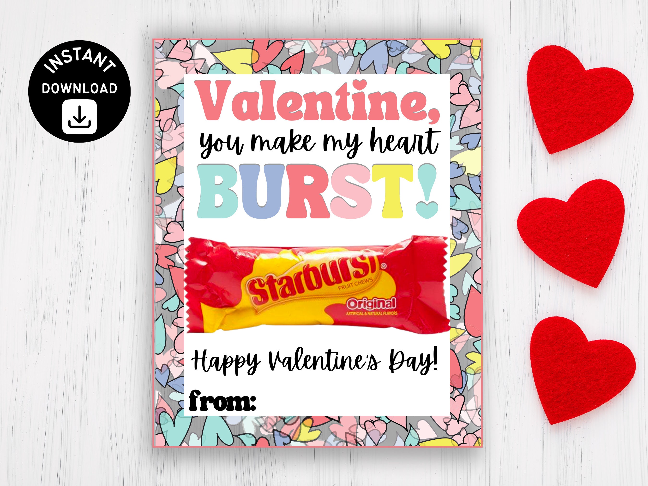 Printable Starburst Valentine s Day Card You Make My Etsy