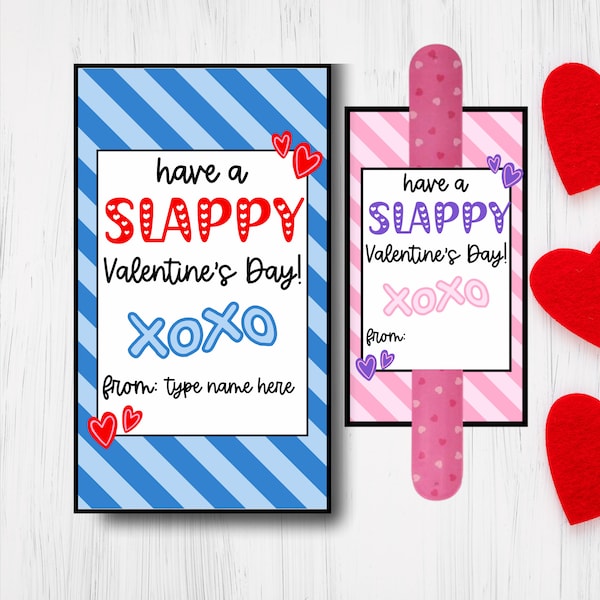 Slap Bracelet Valentine Printable Cards, Slappy Valentine's Day, Non Candy Class Valentines, Slap Bracelet Valentine Tag, Instant Download