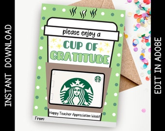 Porta carte regalo Starbucks stampabile: apprezzamento per gli insegnanti (PDF modificabile)