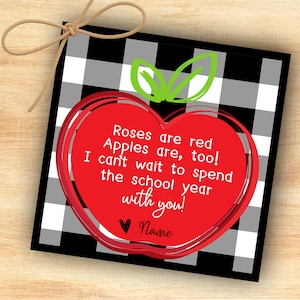 Printable Apple Gift Tag for Back to School, First Day of School, Gift tag for students, Gift tag for teachers, Apple Poem, Instant Download