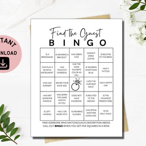 Find the Guest Bingo Bridal Shower Game | Bridal Shower Games | Bridal Shower Bingo | Printable Games | Instant Download