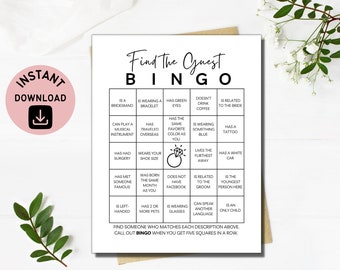 Gioco del bingo per addio al nubilato: Trova l'ospite, versione stampabile (download PDF)
