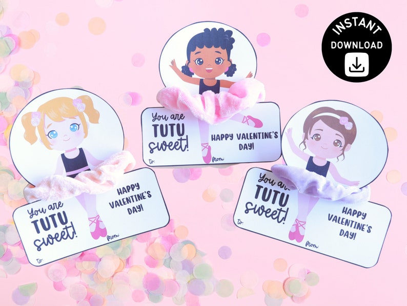 Printable Ballet Hair Scrunchie Tutu Valentine Valentines for - Etsy