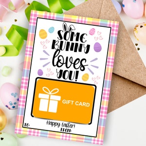 Titolare della carta regalo di Pasqua stampabile per insegnante, amico o famiglia, Somebunny ti ama, cartolina di Pasqua modificabile, regalo di Pasqua, download istantaneo
