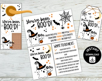 You've Been Boo'd Printable Halloween Kit, You've Been Booed Door Hanger, Instructions, Gift Tags, Pennant Flag, Instant Download
