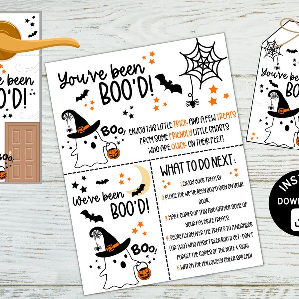 You've Been Boo'd Printable Halloween Kit, You've Been Booed Door Hanger, Instructions, Gift Tags, Pennant Flag, Instant Download