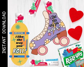 Roller Skate Skateboard Valentine: Fruit Roll Up Tags (Instant Download)