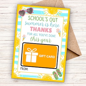 Druckbarer Lehrer Geschenkkartenhalter für Sommer, Ende des Schuljahres Lehrer Geschenk, Danke für alles, was du getan hast, bearbeitbarer Sofort Download