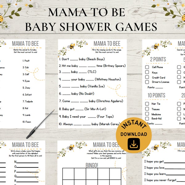 Mama to Bee Baby Shower | Shower Games | Baby Games Bundle | Printable Baby Party Games | Instant Download