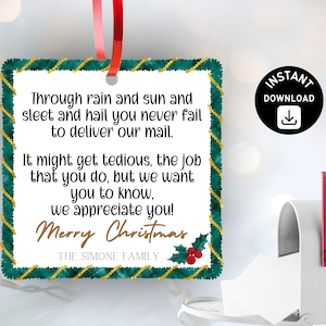 Afdrukbare Mailman Christmas Gift Tag, Merry Christmas Delivery Man, Mail Carrier Appreciation Gift, Delivery Thank You, Instant Download