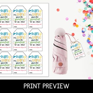 Printable Teacher Appreciation Umbrella Gift Tag, Rain Shine Greatest ...