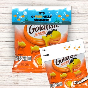 Printable End of the School Year Goldfish Treat Bag Tags, Goldfish Bag Topper, It&#39;s O-fish-ally summer, End of School Gift, Instant Download