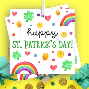 Happy St. Patrick's Day Printable Gift Tag, Rainbows and Shamrocks Treat Bag Tag, St. Patrick's Day Gift Tags Favor Tags, Instant Download,