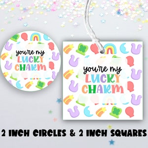 St. Patrick&#39;s Day Lucky Charms Printable Gift Tag, Lucky Charms Square Tag, Circle Cookie Tag, You&#39;re My Lucky Charm, Instant Download
