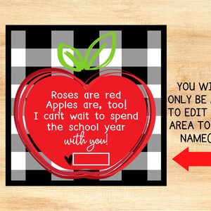 Printable Apple Gift Tag for Back to School, First Day of School, Gift ...