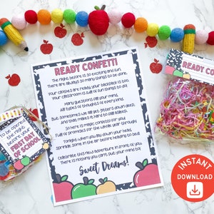 Ready Confetti, Back to School, Night Before First Day of School, Printable Ready Confetti Letter, Bag Topper, Tag, Instant Download