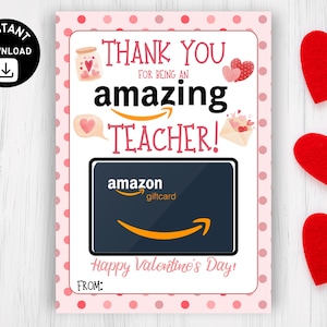 Valentinstag Amazon Geschenkkartenhalter für Lehrer, Valentinstag Amazon, Dankeschön Lehrer Geschenkanhänger, Valentinstag für Lehrerin, Sofort Download