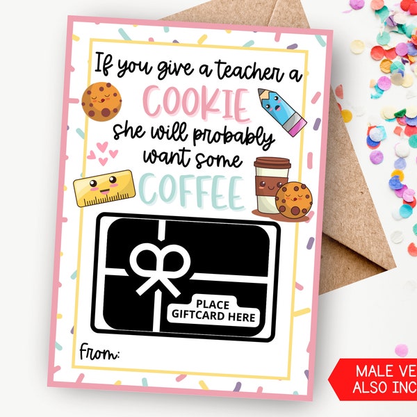 Porte-carte cadeau imprimable pour le café d'appréciation des enseignants, si vous offrez un biscuit à un enseignant, cadeau pour enseignant de l'idée d'un étudiant, téléchargement immédiat