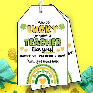 Printable St. Patrick's Day Tag for Teacher, So Lucky to Have Teacher Like You, St. Patrick's Day Teacher Appreciation Tag, Instant Download