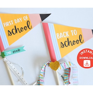 Printable First Day of School Pennant Flags, School Paper Flags, Back to School, First Day of School, Printable Flags, Instant Download