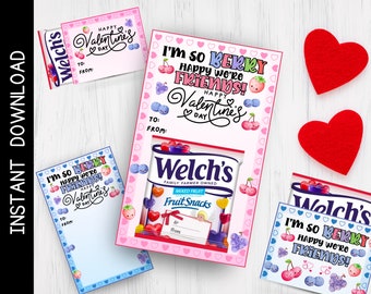 Printable Valentine's Day Fruit Snack Cards, Berry Happy We're Friends, Kids Valentine Printables, Fruit Snacks Valentine, Instant Download