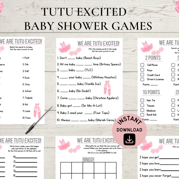 We Are Tutu Excited Baby Shower | Shower Games | Baby Games Bundle | Printable Baby Party Games | Instant Download