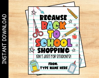 Printable Back to School Teacher Gift Tag, First Day of School, Back to School Shopping, Teacher School Supplies Gift Idea, Instant Download