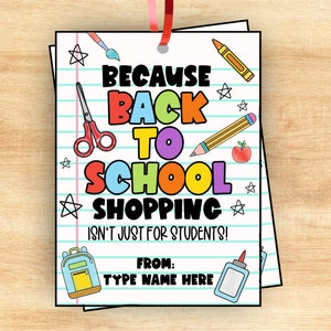 Printable Back to School Teacher Gift Tag, First Day of School, Back to School Shopping, Teacher School Supplies Gift Idea, Instant Download