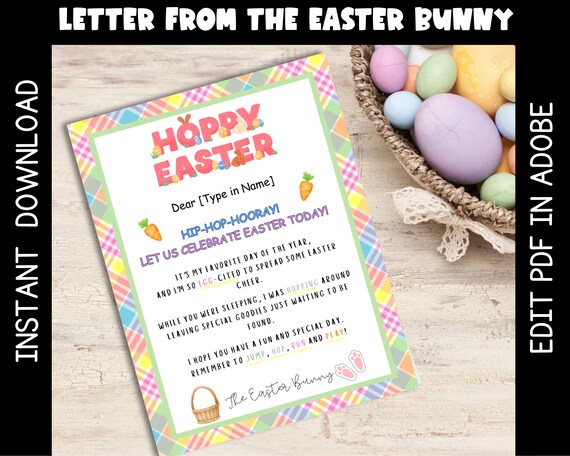 Personalized Easter Bunny Letter: Editable PDF for Kids (Instant Download)