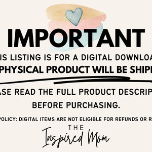 May include: IMPORTANT: This listing is for a digital download. No physical product will be shipped. Please read the full product description before purchasing. ETSY'S POLICY: Digital items are not eligible for refunds or returns. THE Inspired Mom