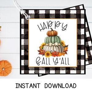 Happy Fall Gift Tag, Happy Fall Y&#39;all, Printable Fall Gift Tags, Autumn Tags, Watercolor Pumpkin Sunflowers, Instant Download