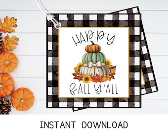 Watercolor Pumpkin Sunflowers Fall Gift Tag (Instant Download)