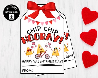 Printable Valentine's Day Chip Tag for Class Valentines, Kids Valentines, Valentine Cards, Chip Chip Hooray, Chip Bag Tag, Instant Download