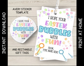 Easter Bubbles Gift Tag & Sticker: Editable Treat Tag (Digital Download)