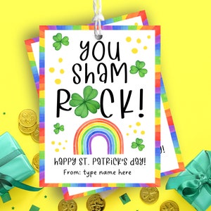 St. Patrick&#39;s Day You Shamrock Printable Gift Tag, Editable Rainbow Treat Bag Tag, Easy Gift Idea for St. Patrick&#39;s Day, Instant Download