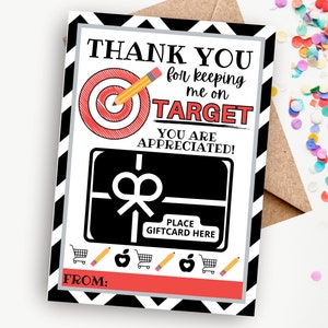 Printable Target Gift Card Holder for Teacher, Teacher Appreciation Gift, Keeping Me on Target, Easy Teacher Gift, Editable Instant Download
