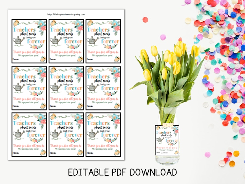 Printable Teacher Appreciation Flower Gift Tag Teacher Gift Etsy