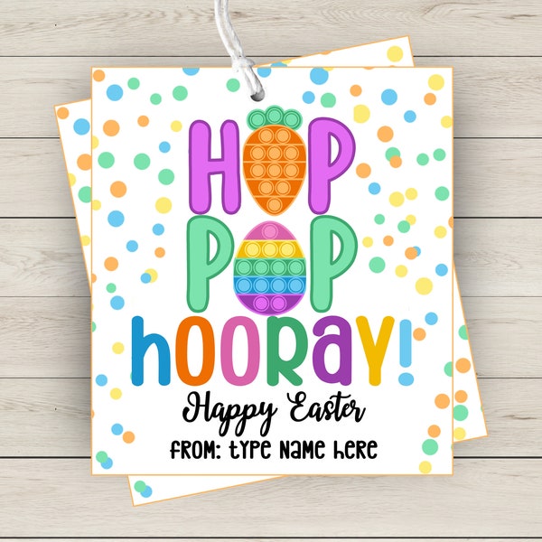 Printable Pop It Fidget Toy Easter Gift Tag, Hip Pop Hooray Editable Easter Tag, Fidget Toy Kids Easter Basket Gift Idea, Instant Download