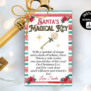 Etiqueta imprimible para la llave mágica de Santa, tradición navideña sin chimenea, etiqueta imprimible de la llave de Santa, caja de Nochebuena, descarga instantánea