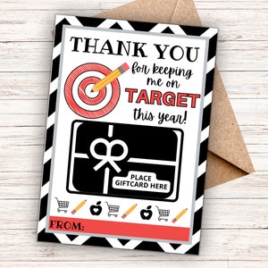 Printable Target Gift Card Holder for Teacher End of School Year Gift, Keeping Me on Target, Easy Teacher Gift, Editable Instant Download