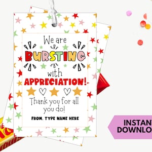 Printable Employee Appreciation Gift Tag, Starburst Gift for Staff, Bursting Appreciation, Employee Appreciation Day Gift, Instant Download