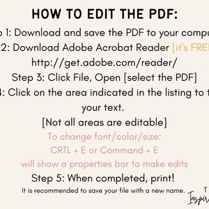 May include: A step-by-step guide on how to edit a PDF file using Adobe Acrobat Reader. The guide includes instructions on downloading the software, opening the PDF, editing text, and changing font, color, and size. It also mentions that not all areas are editable and recommends saving the file with a new name after editing.