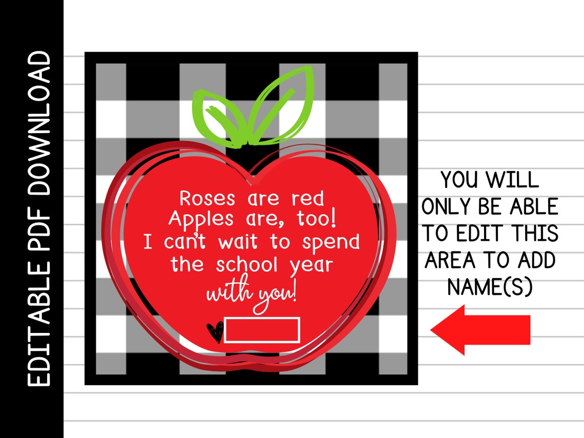 Printable Apple Gift Tag for Back to School First Day of - Etsy